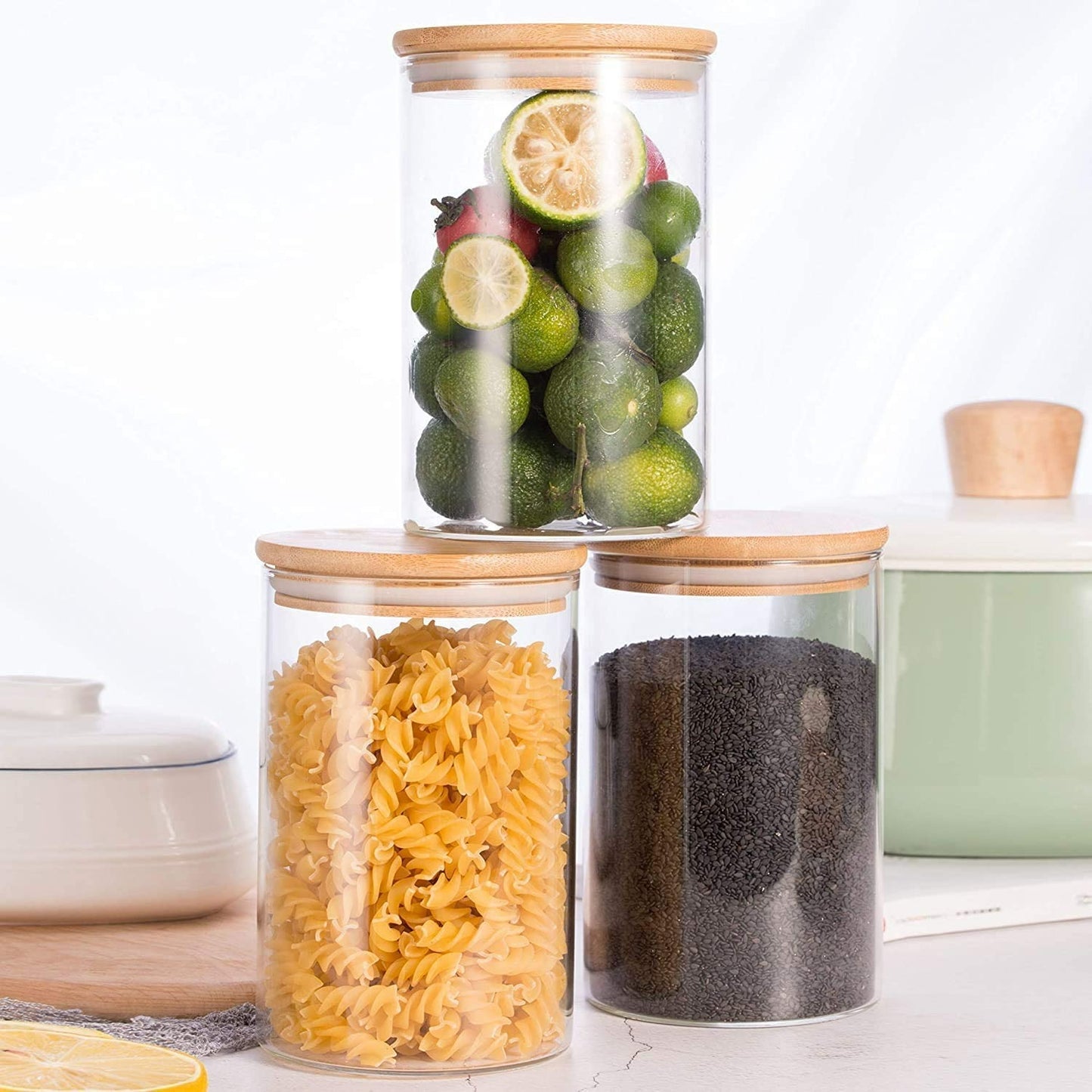 Round Glass Cylinder With Bamboo Lid (10x8cm)(Each)