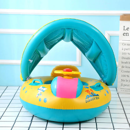 Inflatable Swim Ring With Sunshade Canopy