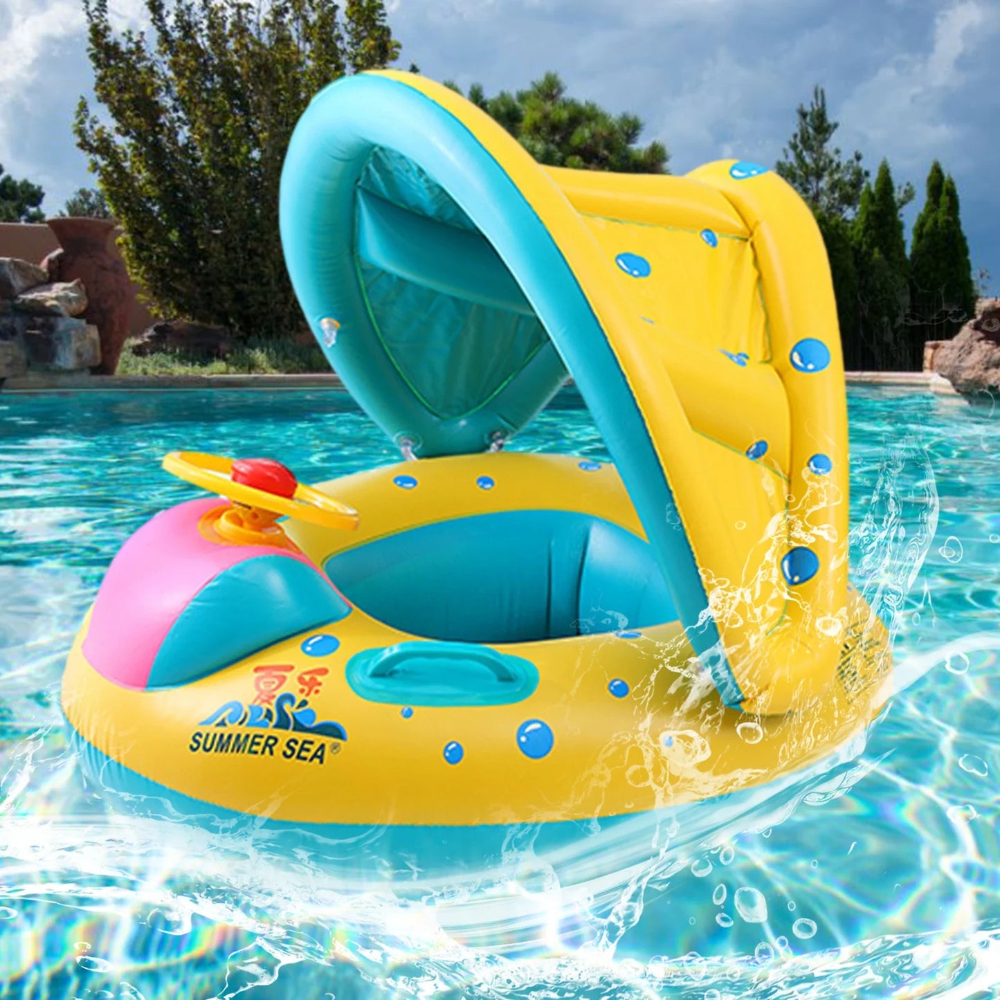 Inflatable Swim Ring With Sunshade Canopy