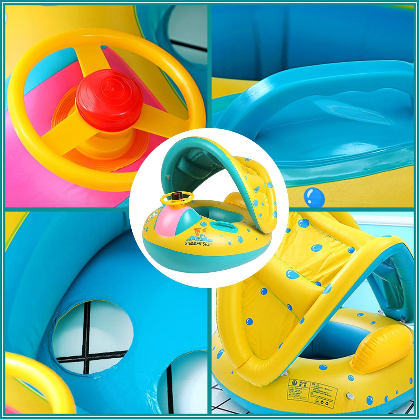 Inflatable Swim Ring With Sunshade Canopy