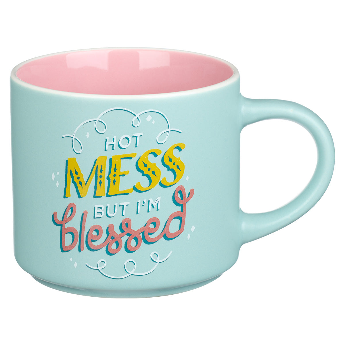 Hot Mess But I'm Blessed Mint And Pink Ceramic Mug