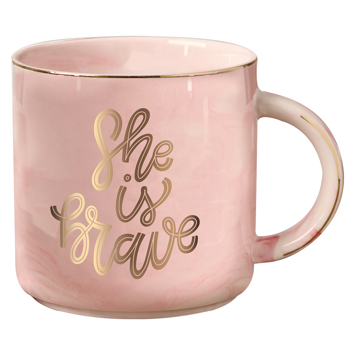 She Is Brave Pink Marble Ceramic Mug