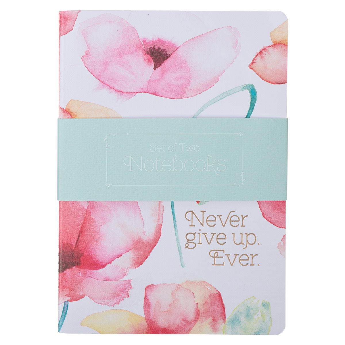 Never Give Up Ever Coral Poppies Two-Piece Notebook Set