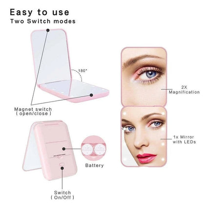 Portable Handheld Foldable Led Light Makeup Mirror