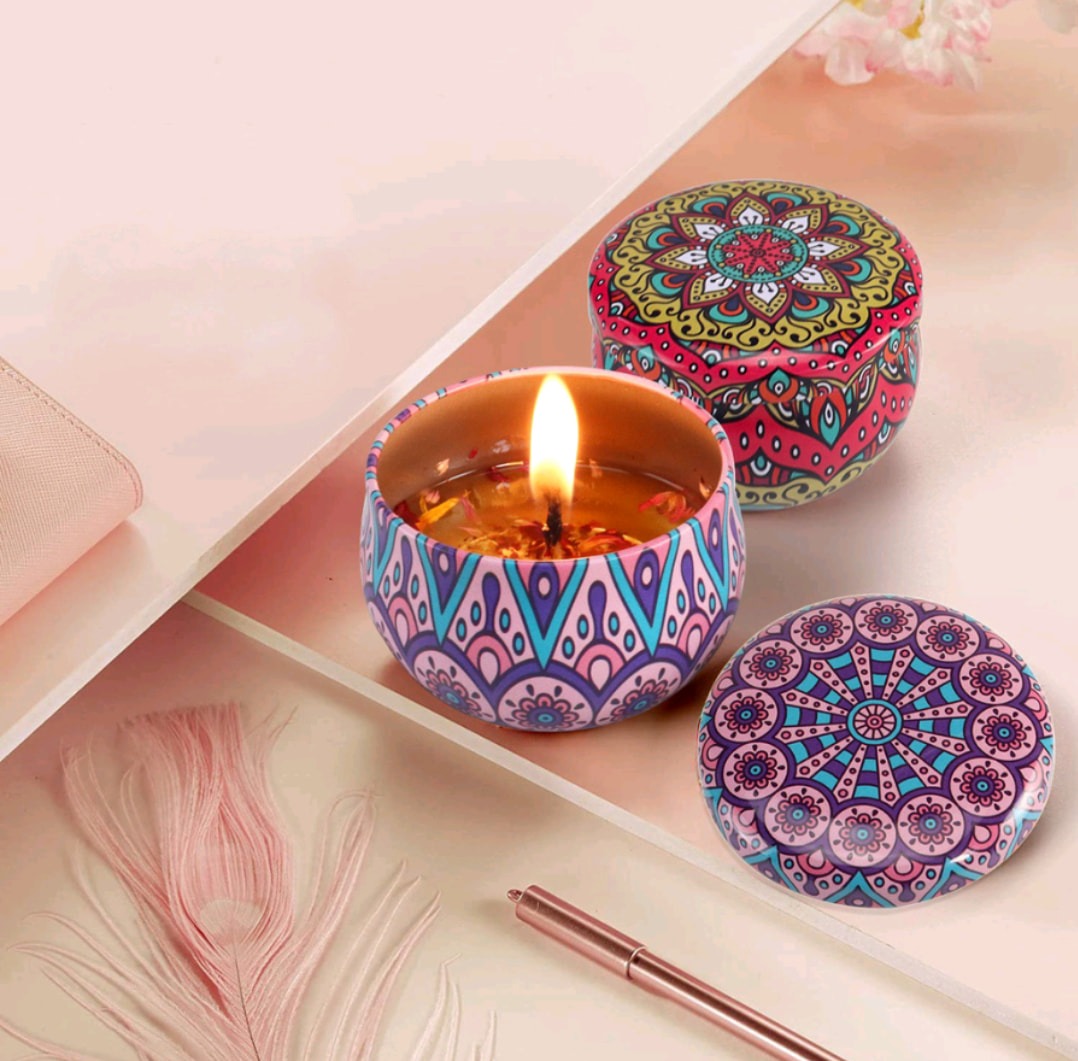 Vanilla Aroma Candle In Colourful Patterned Tin (65ml)