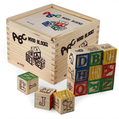 Education Wooden ABC Blocks in Box (48 pcs)