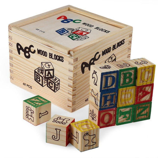 Education Wooden ABC Blocks in Box (48 pcs)