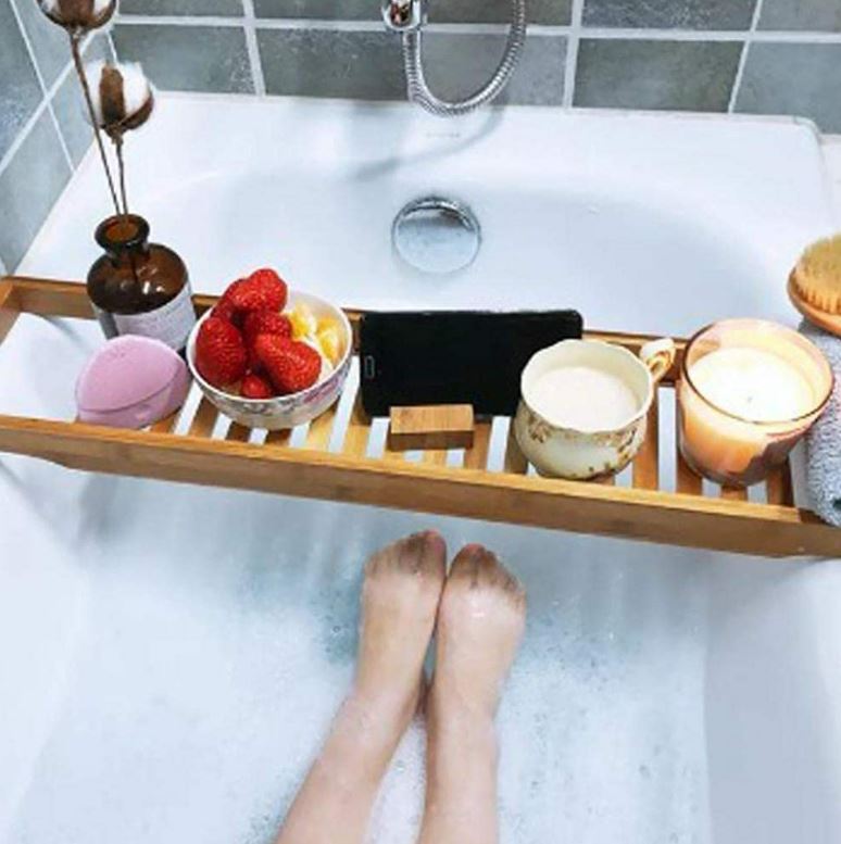 Expandable Bamboo Bathtub Comfort Tray