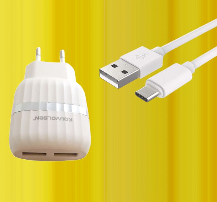 USB Travel Charger (2 Port)(1m)(C-Type)