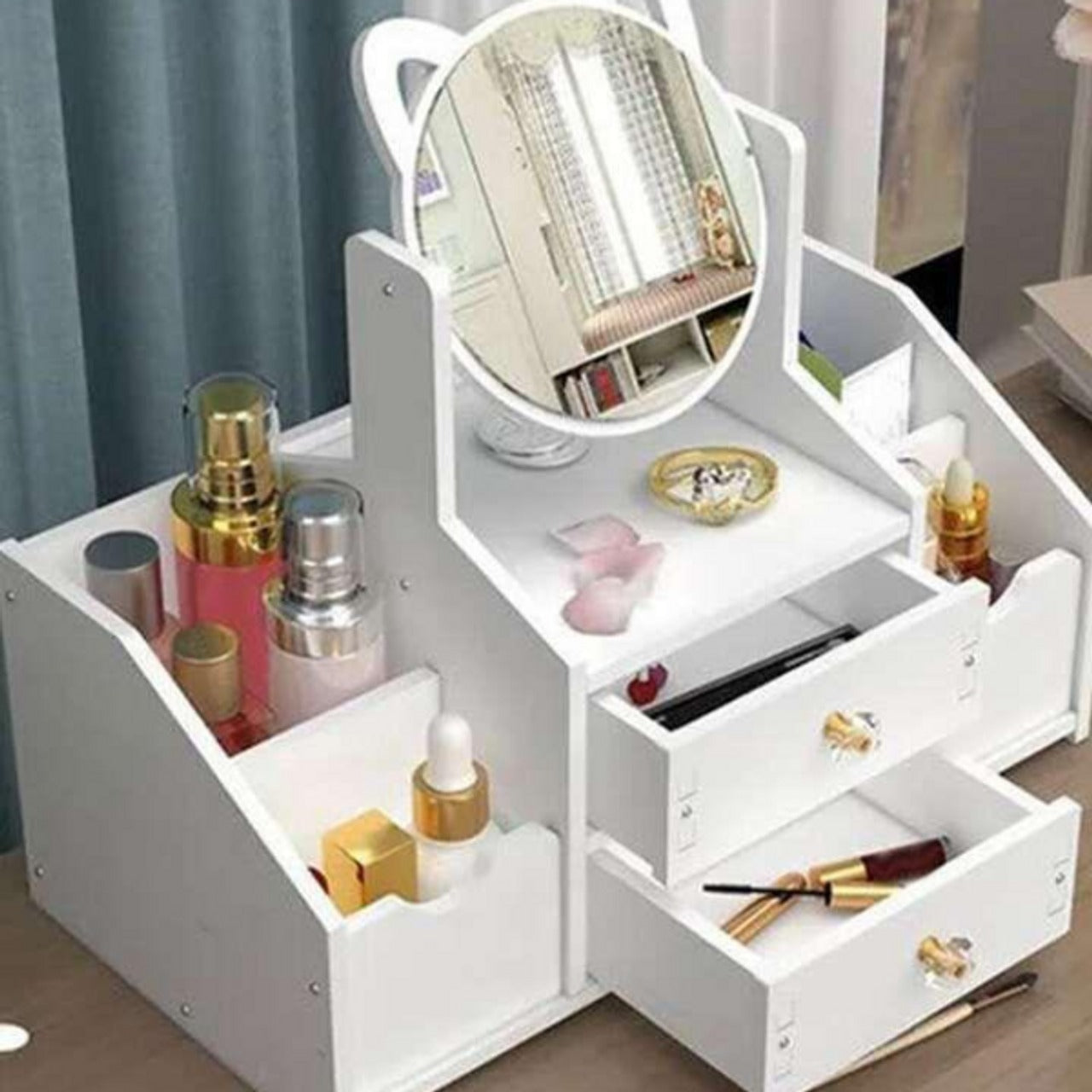 Mini Dressing Table Make-Up Cosmetic Organiser With Side Storage