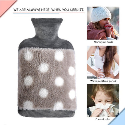 Luxurious Fluffy Plush Dot Hot Water Bottle (2L)