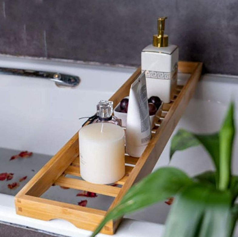 Expandable Bamboo Bathtub Comfort Tray