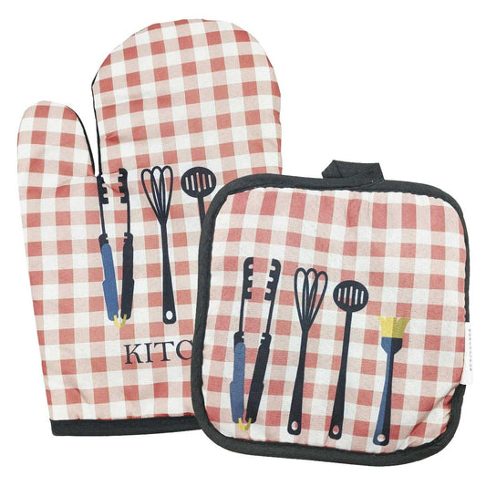 Check Oven Mitt And Potholder Set (Checkered)(2 pcs)