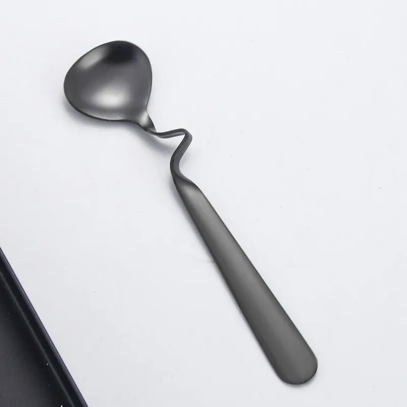 Curved Coffee Spoon Set (6 pcs)(14cm)(Black)