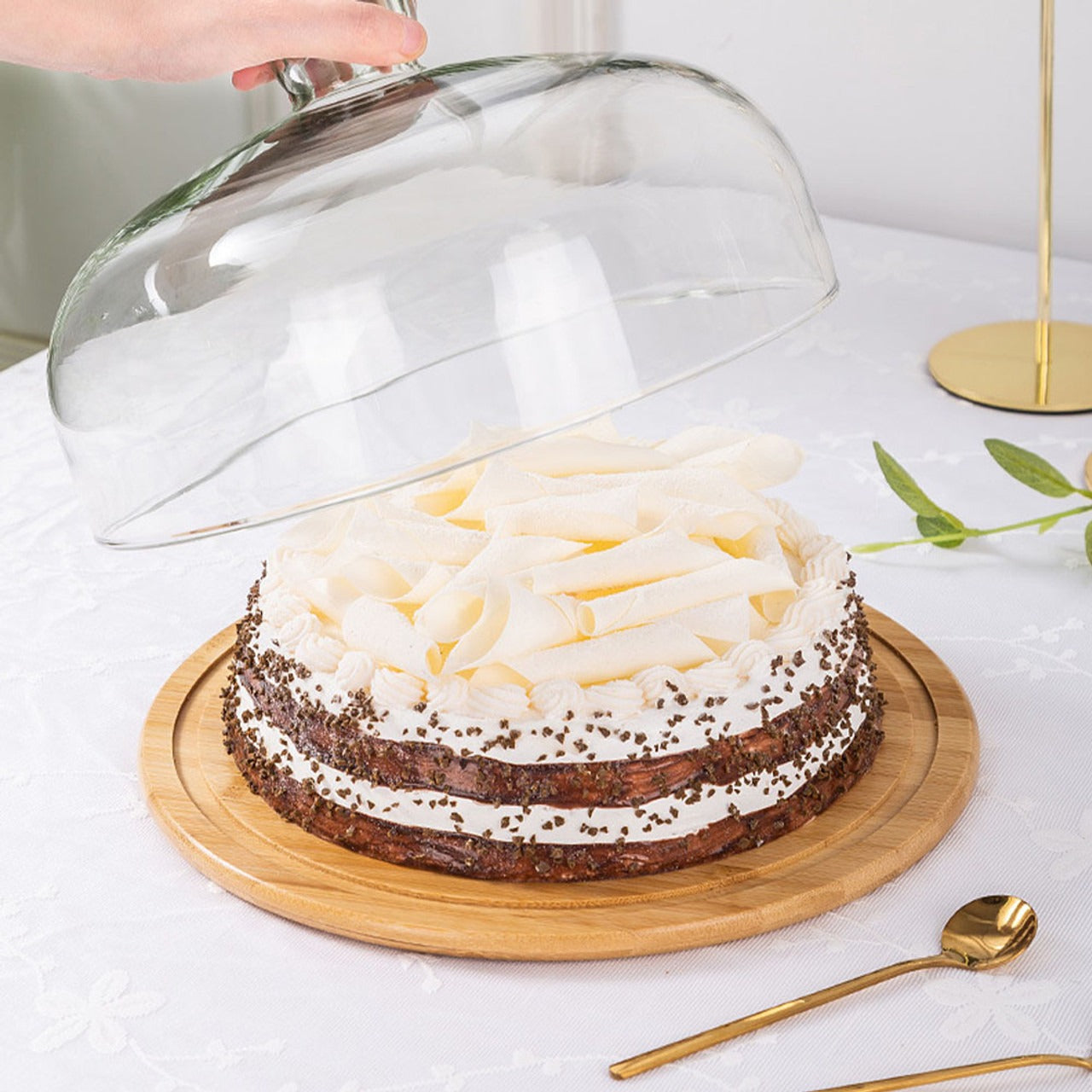 Wooden Cake Stand With Dome Lid (28cm)