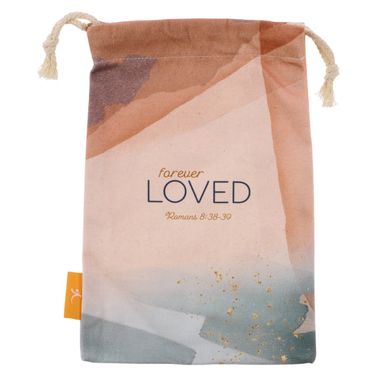 Forever Loved Small Cotton Drawstring Bag - Romans 8:38-39