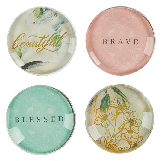 Brave, Blessed, Beautiful Glass Magnetic Set Of 4