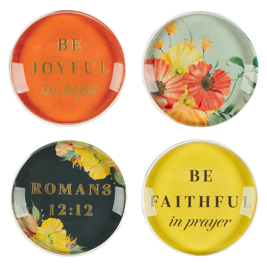 Be Joyful In Hope, Be Faithful In Prayer Glass Magnetic Set Of 4 - Romans 12:12