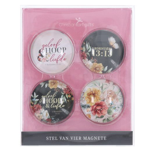 Geloof Hoop en Liefde Afrikaans Four-Piece Glass Magnetic Set