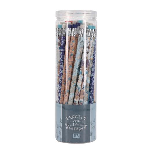 Floral Blue and Peach Tub of 50 Pencils