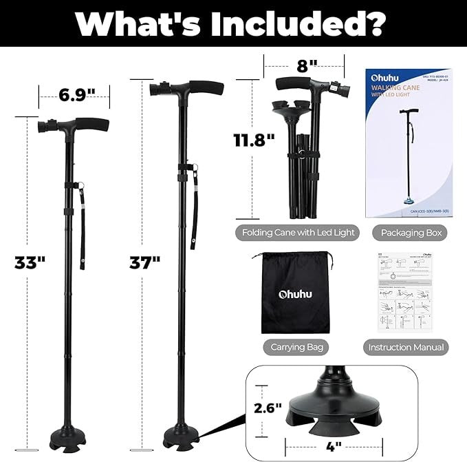 Folding Walking Cane With Adjustable LED Light