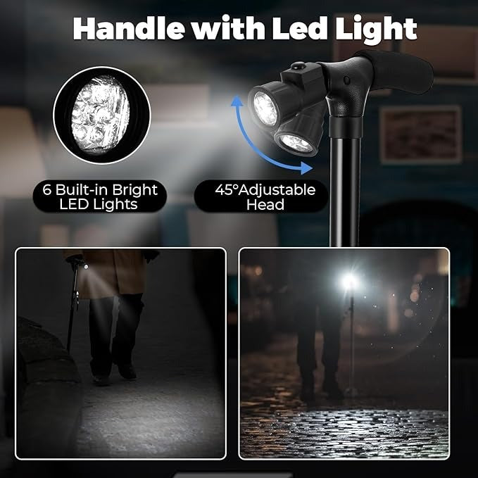 Folding Walking Cane With Adjustable LED Light