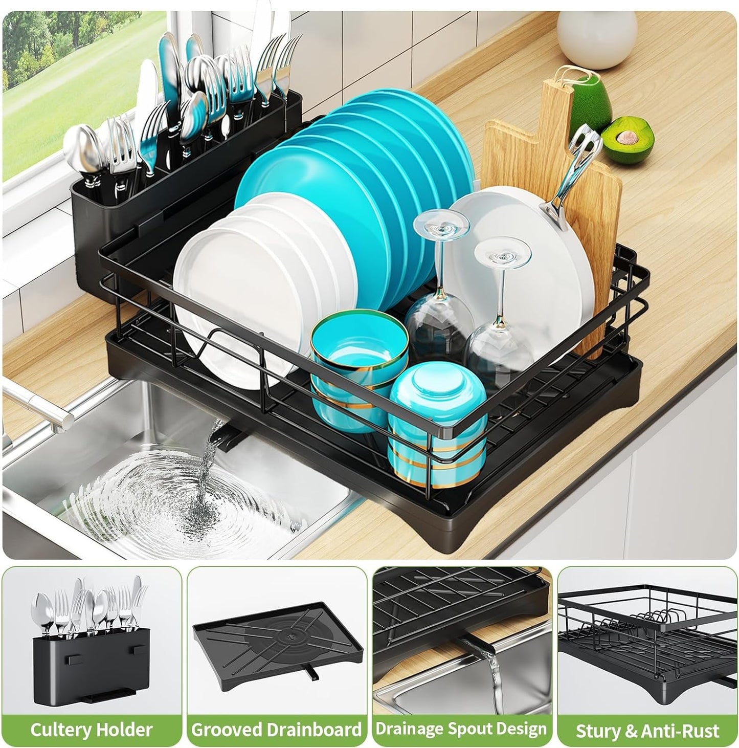 Dish Drying Rack With Drainage Spout