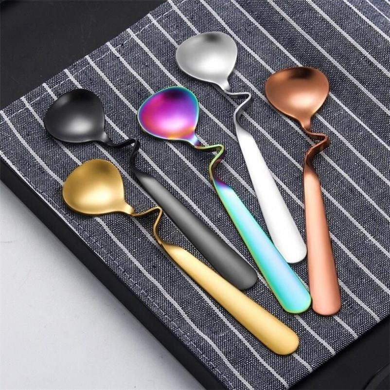 Curved Coffee Spoon Set (6 pcs)(14cm)(Gold)