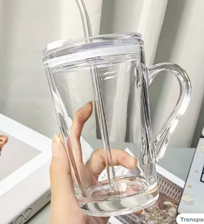 Glass Travel Mug with Lid & Straw