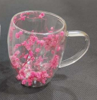 Double Walled Glass Cup (350ml)(Pink Flowers)