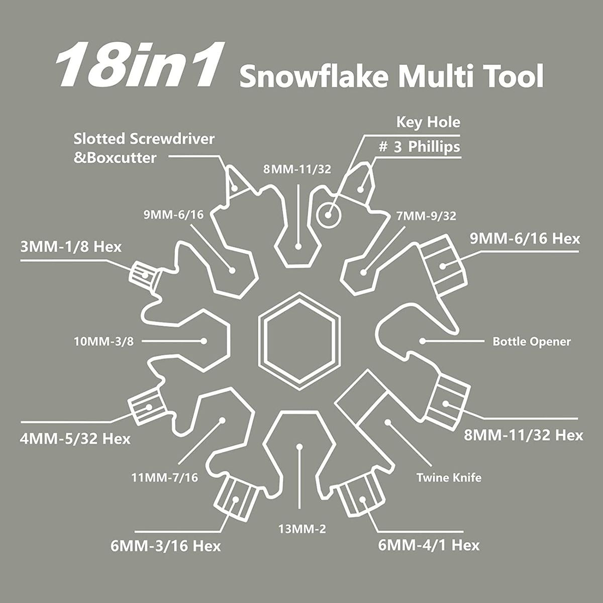 18 in 1 Snowflake Keychain Multi Tool