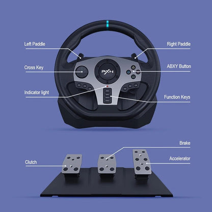 Gaming Steering Wheel with 3 Pedals and Gear Shifter