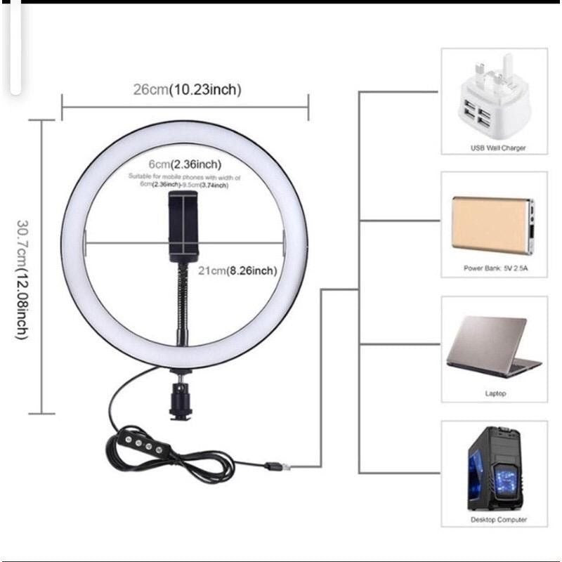 Modern 10 Inch LED Dimmable Selfie Ring Light (without stand)