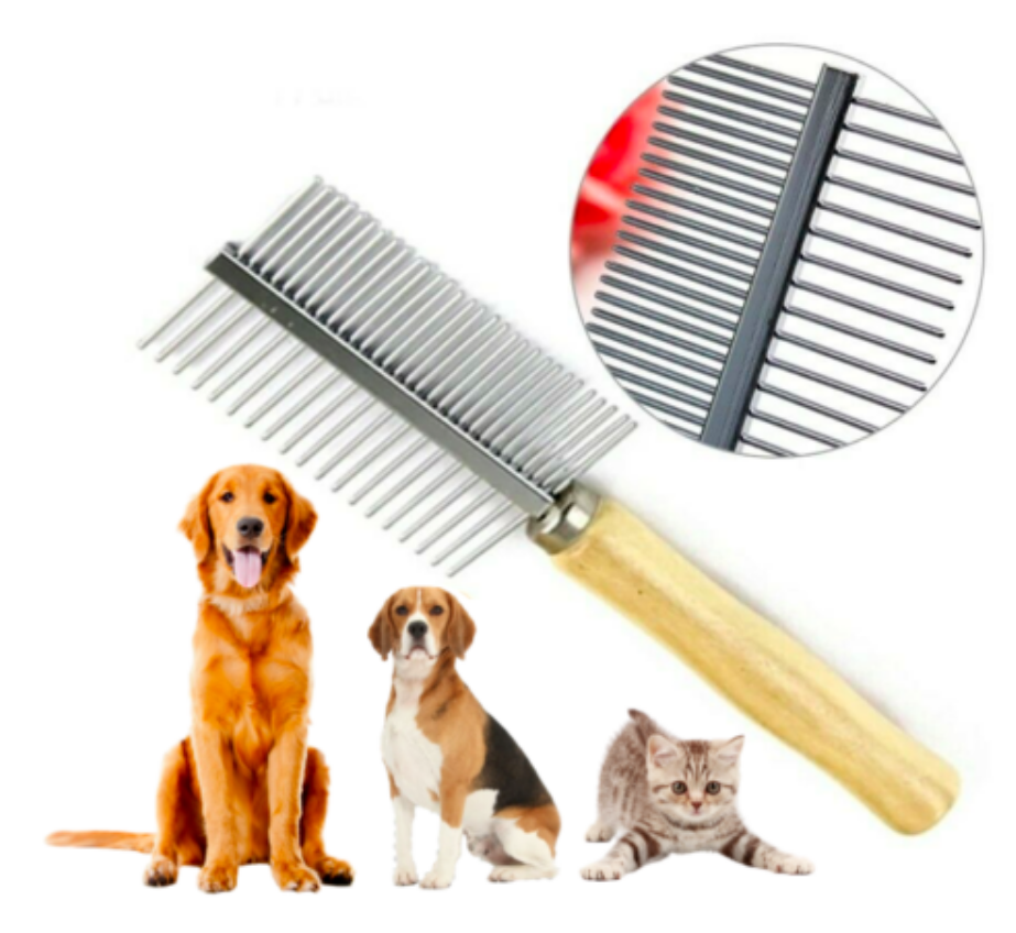 Double Sided Wooden Handle Dog Grooming Comb