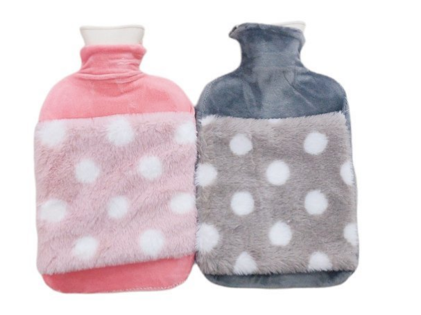 Luxurious Fluffy Plush Dot Hot Water Bottle (2L)