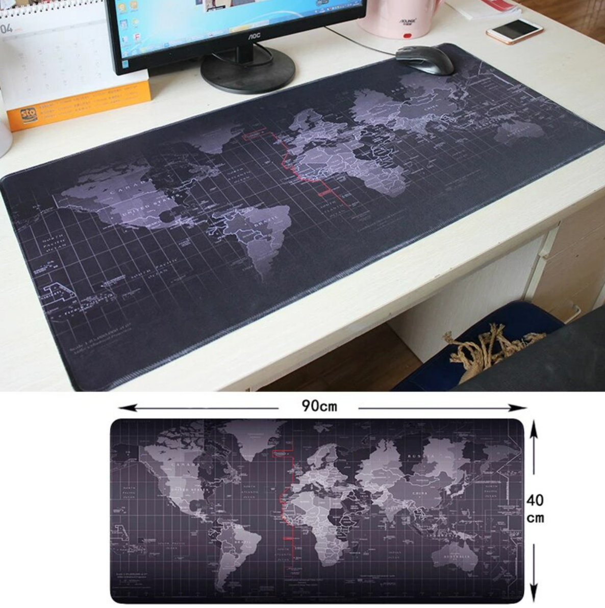 Large Anti-Slip World Map Mouse Pad