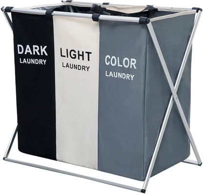 Foldable Sorting Laundry Basket (3 Compartment)