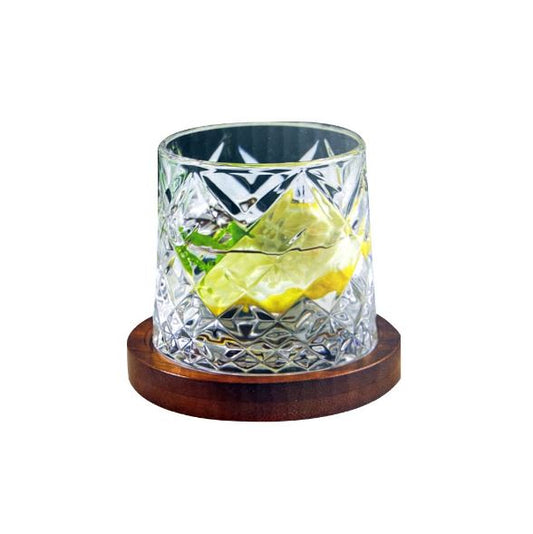 Whiskey Glass With Wooden Base (Diamond)(Each)