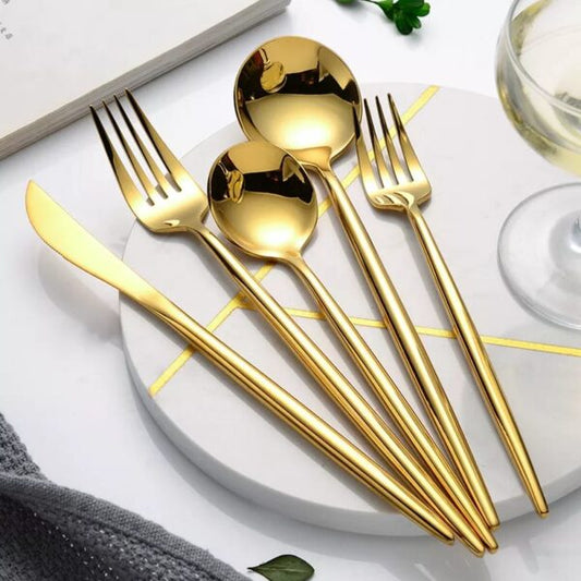 Polished Round Cutlery Set (24 pcs)(Gold)