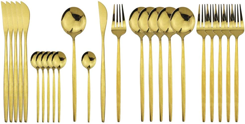 Polished Round Cutlery Set (24 pcs)(Gold)