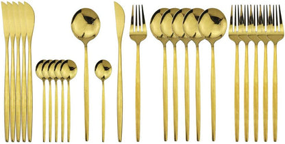 Polished Round Cutlery Set (24 pcs)(Gold)