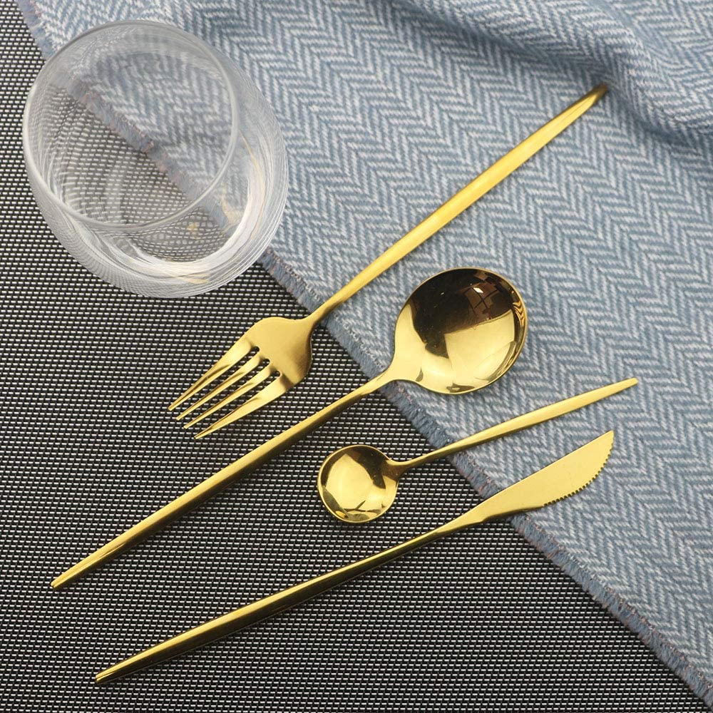 Polished Round Cutlery Set (24 pcs)(Gold)