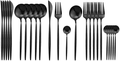 Polished Cutlery Set (24 pcs)(Black)