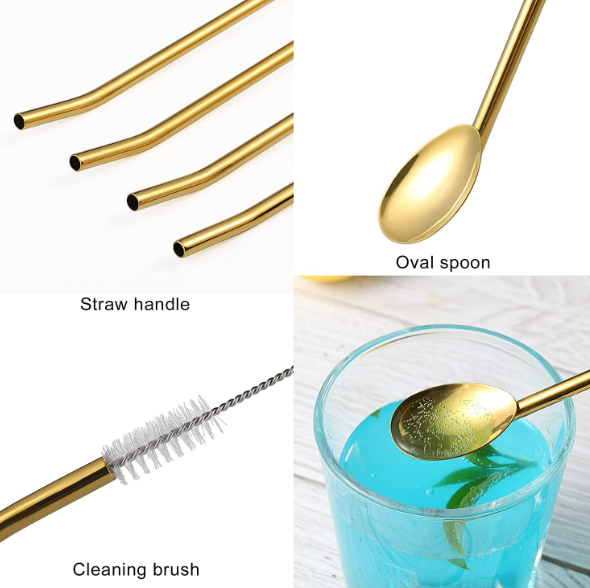 Long Ice Tea Spoon Straws With Brush (6 pcs)