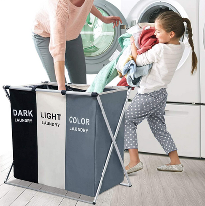 Foldable Sorting Laundry Basket (3 Compartment)