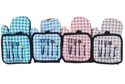 Check Oven Mitt And Potholder Set (Checkered)(2 pcs)