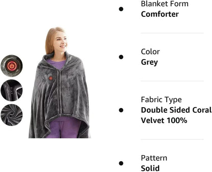 Luxury Flannel Wearable Heated Throw Blanket