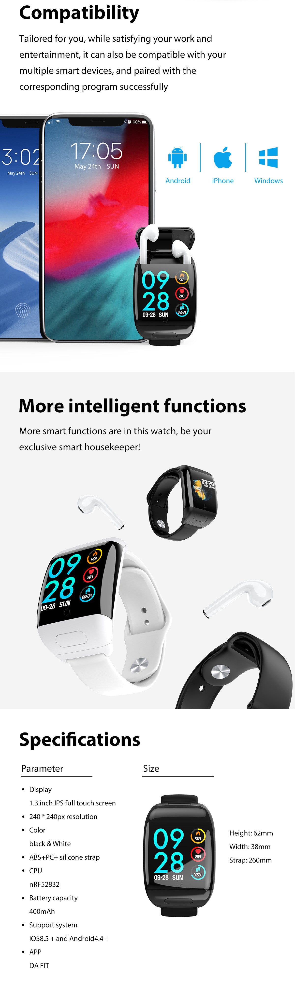 Smart Watch with Wireless Earbuds