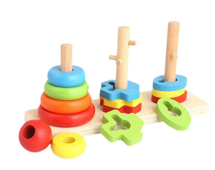 Rainbow Three Column Tower Wooden Educational Toy