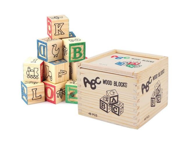 Education Wooden ABC Blocks in Box (48 pcs)